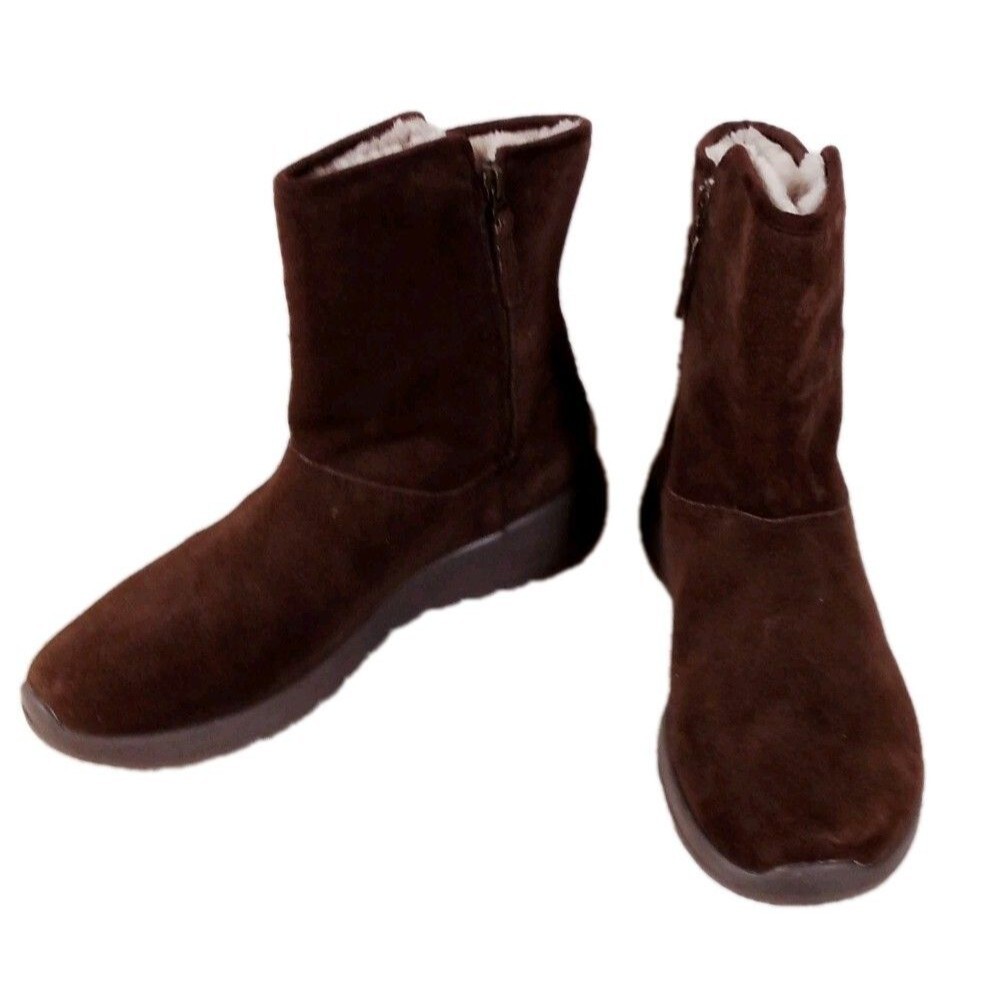 Women's Sketchers Brown Boots Faux Fur Lined Size 10 Memory Foam